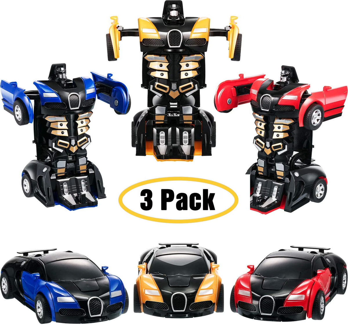 3 Pack 2 in 1 Deformation Robot Car Toy J126135