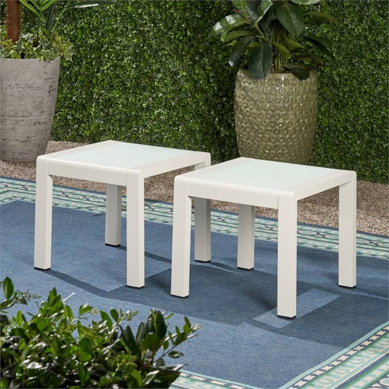 Matte White Outdoor Aluminum Side Table (Set of 2) V3062