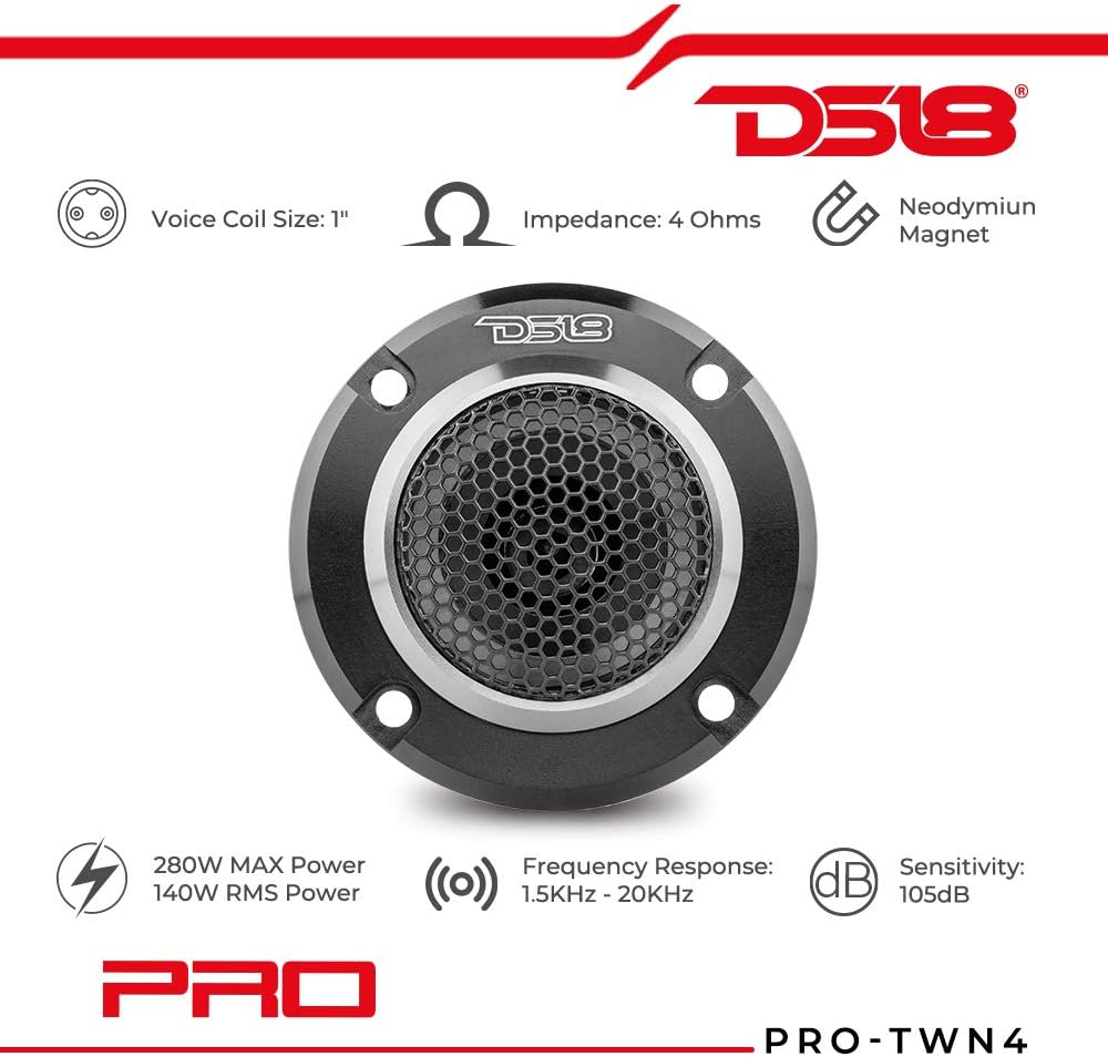 1" 140W RMS 4 Ohms Neodymium Super Bullet Tweeter with Built in Crossover, Pack of 2 M1023