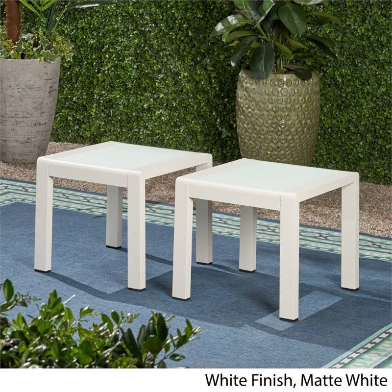 Matte White Outdoor Aluminum Side Table (Set of 2) V3062