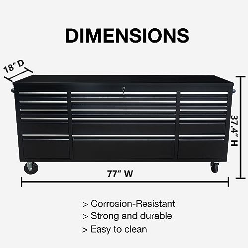 15-Drawers Rolling Tool Chest with Wheels Mobile Tool Storage Cabinet with Wooden Top I7745
