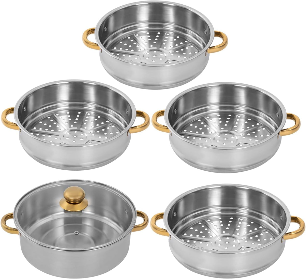 26cm Stainless Steel 5 Tier Steamer Pot with Glass Lid Q512