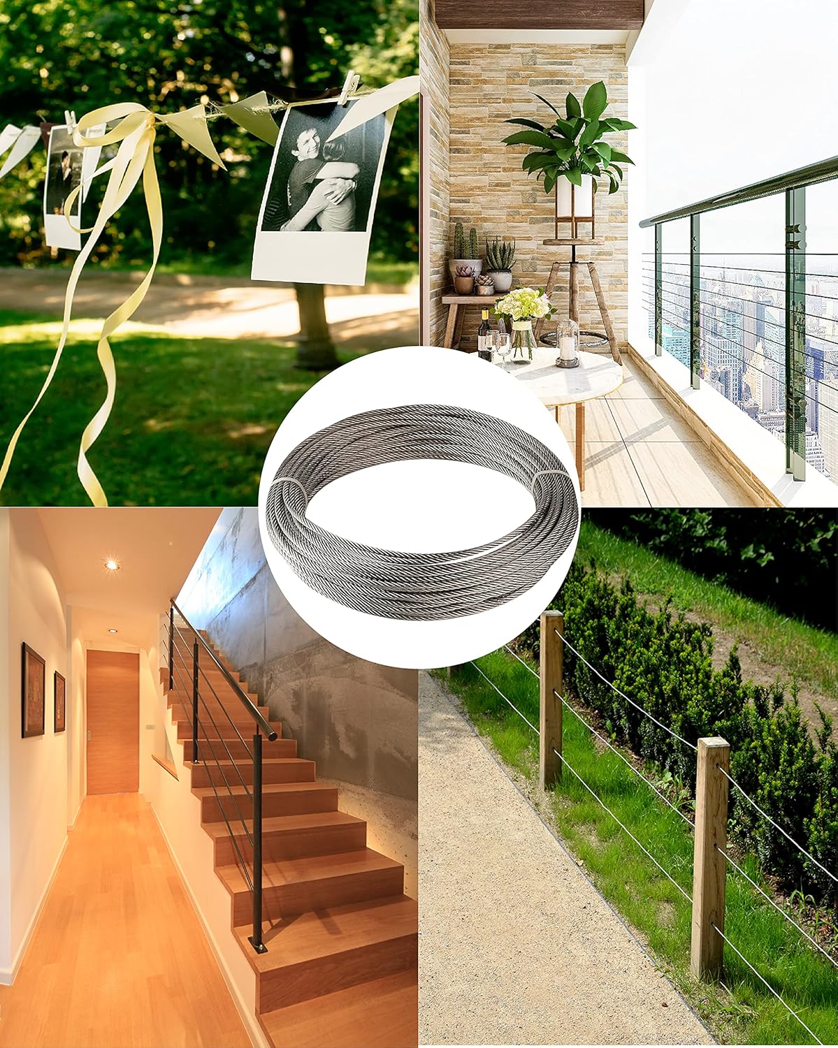 200 Ft 1/8 Metal Wire Rope with Loop Sleeve and Stainless Steel Thimble R8921