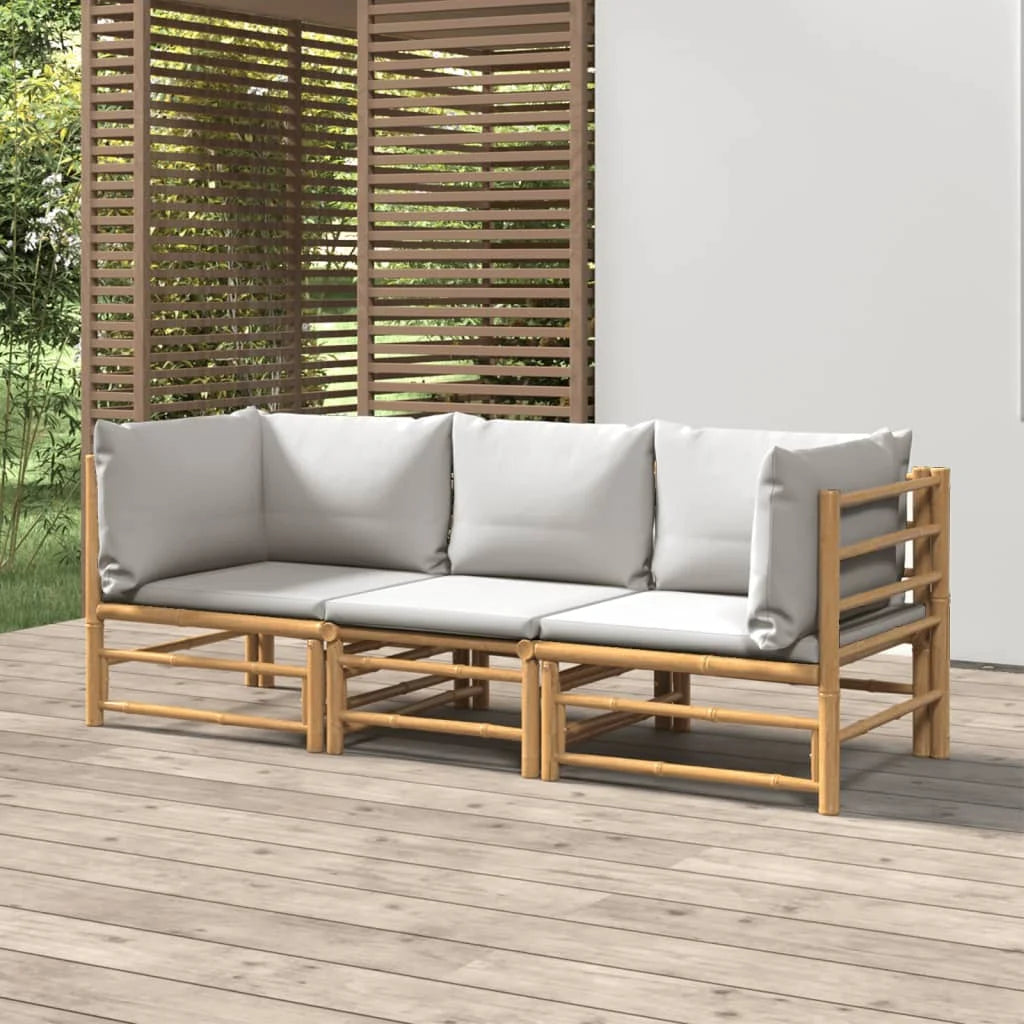 3 Piece Patio Set with Gray Cushions Bamboo N6003