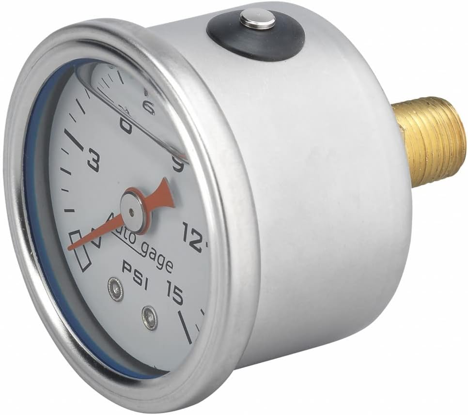 2 Pc White 1.5in Liquid Filled Mechanical Fuel Pressure Gauge 0-15 PSI B648