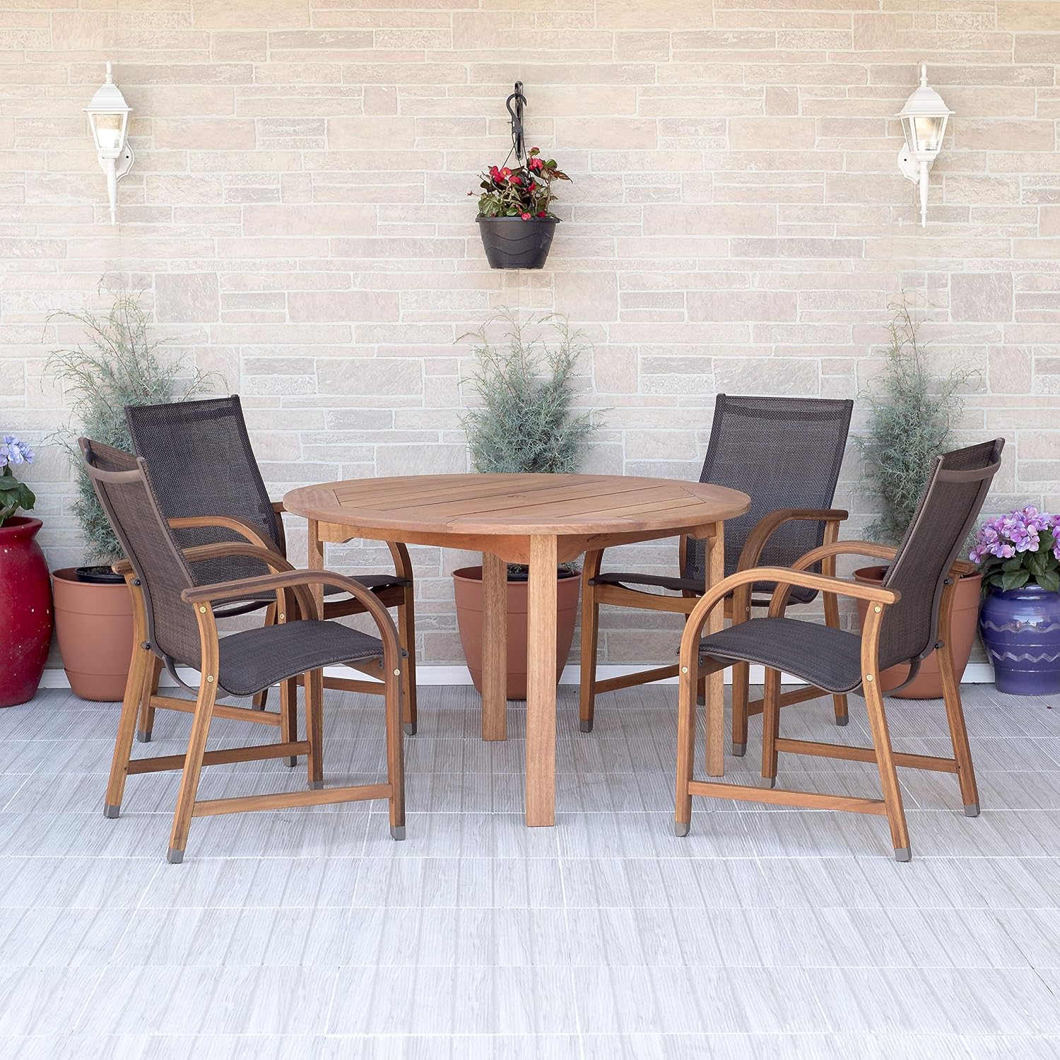5-Piece Eucalyptus Round Dining Set A326739