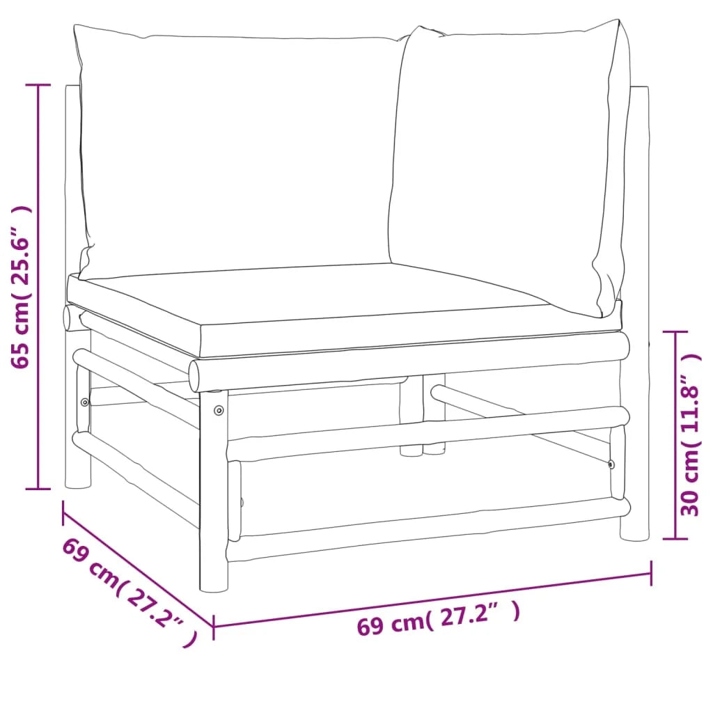 3 Piece Patio Set with Gray Cushions Bamboo N6003