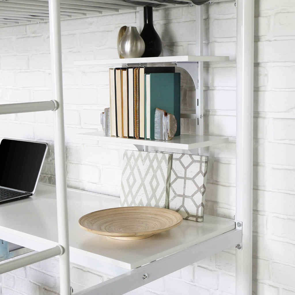 Twin Metal Loft Bed with Wood Desk White N203