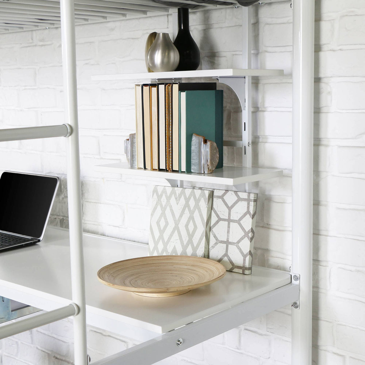 Twin Metal Loft Bed with Wood Desk White N203