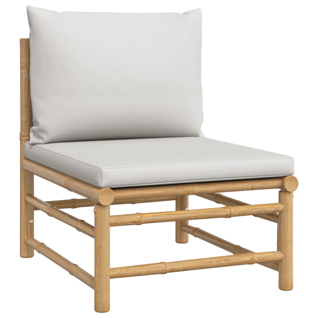 3 Piece Patio Set with Gray Cushions Bamboo N6003