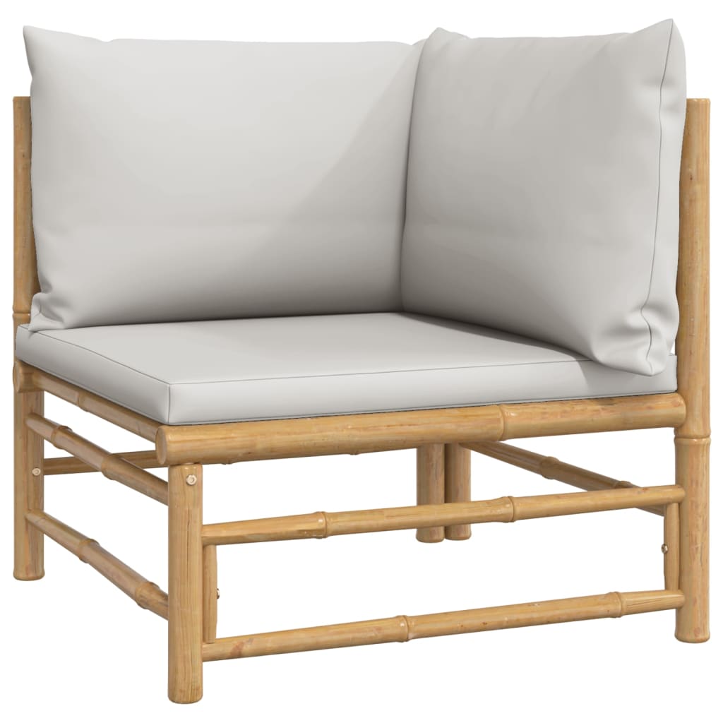 3 Piece Patio Set with Gray Cushions Bamboo N6003