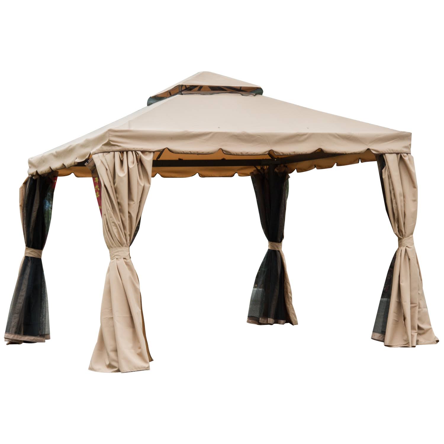 10'x10' Aluminum Outdoor Gazebo Canopy Tent with Mesh Sidewalls G41713