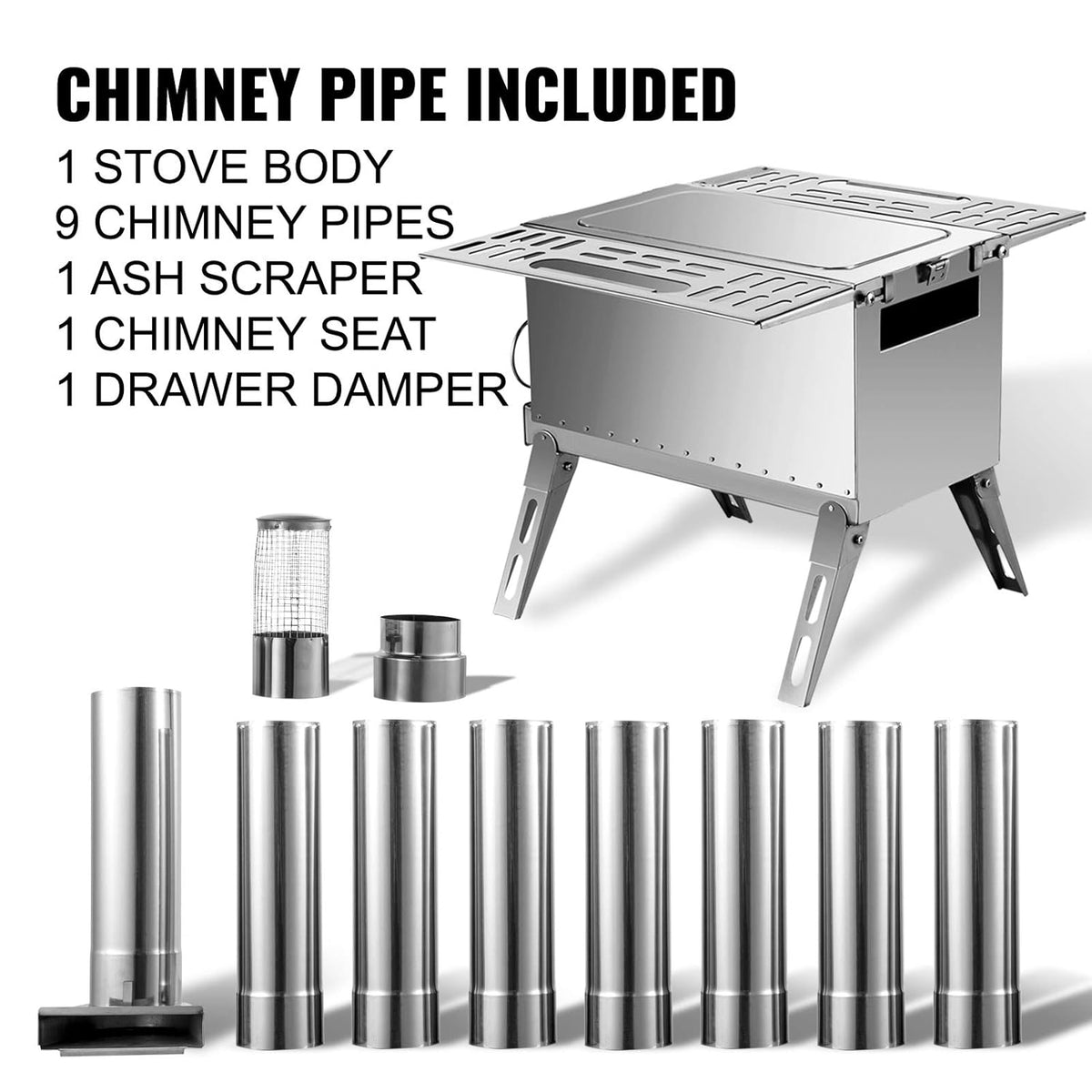 18.3x15x14.17 inch 304 Stainless Steel Portable Wood Stove X97595