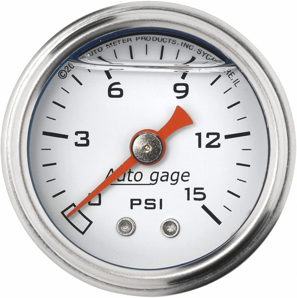 2 Pc White 1.5in Liquid Filled Mechanical Fuel Pressure Gauge 0-15 PSI B648