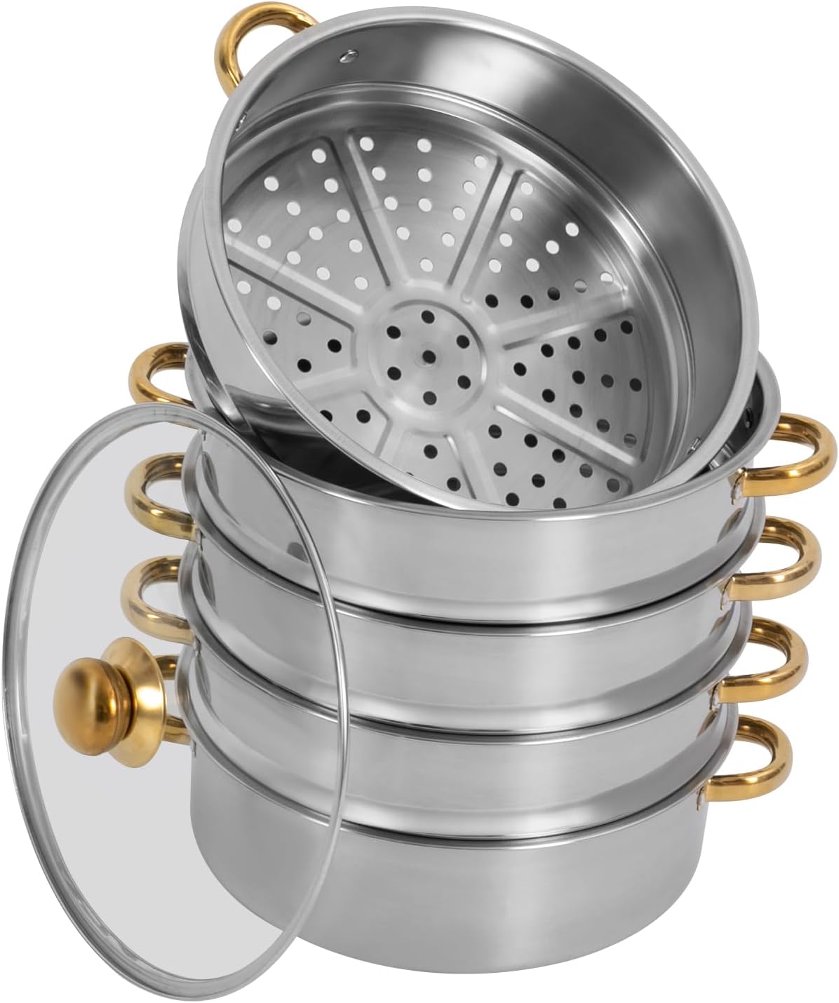 26cm Stainless Steel 5 Tier Steamer Pot with Glass Lid Q512