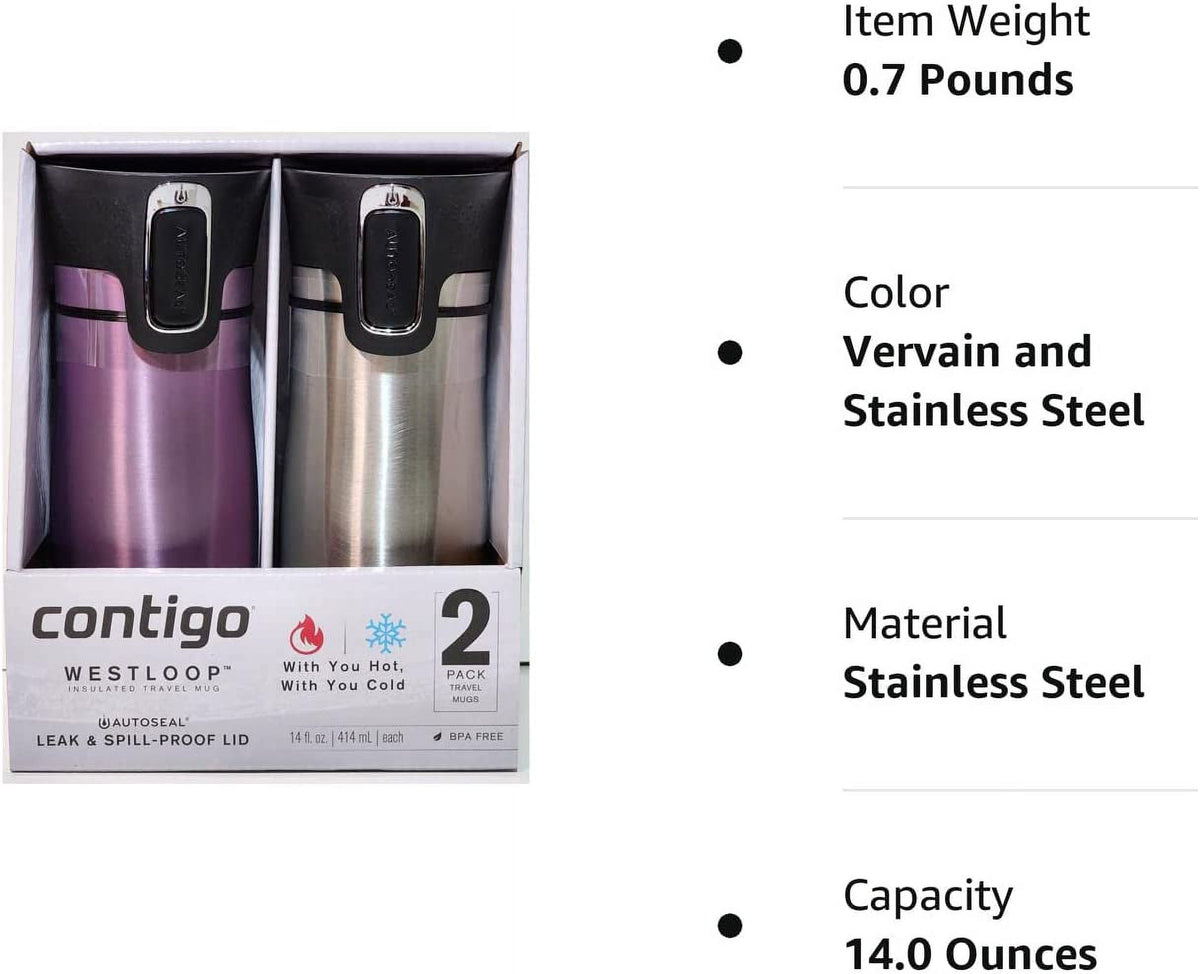 14 Oz. Travel Mug, 2 pk. Stainless Steel F44951