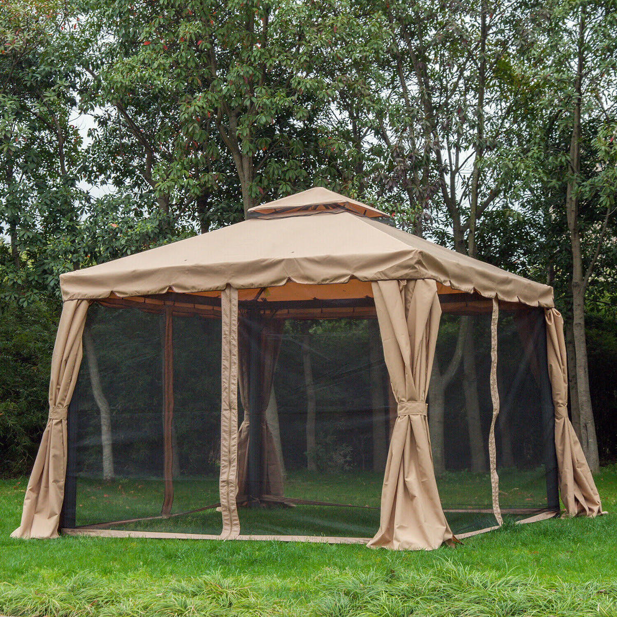10'x10' Aluminum Outdoor Gazebo Canopy Tent with Mesh Sidewalls G41713