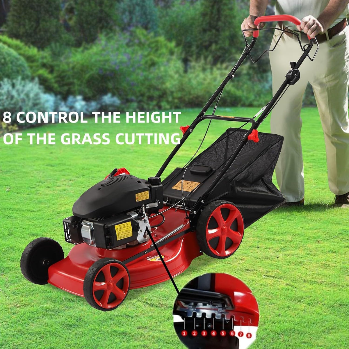 20-inch 173CC Self-Propelled Gas Push Lawn Mower with Bagger Q1284