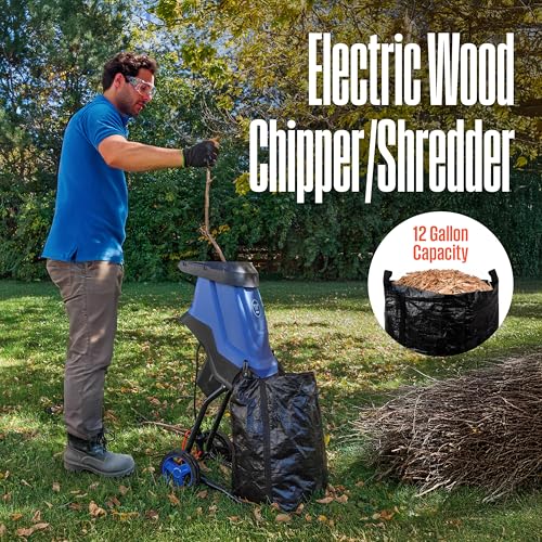 1.7-Inch 15 Amp Corded Electric Mulcher Chipper Shredder with 12 Gallon Collection Bag Q933