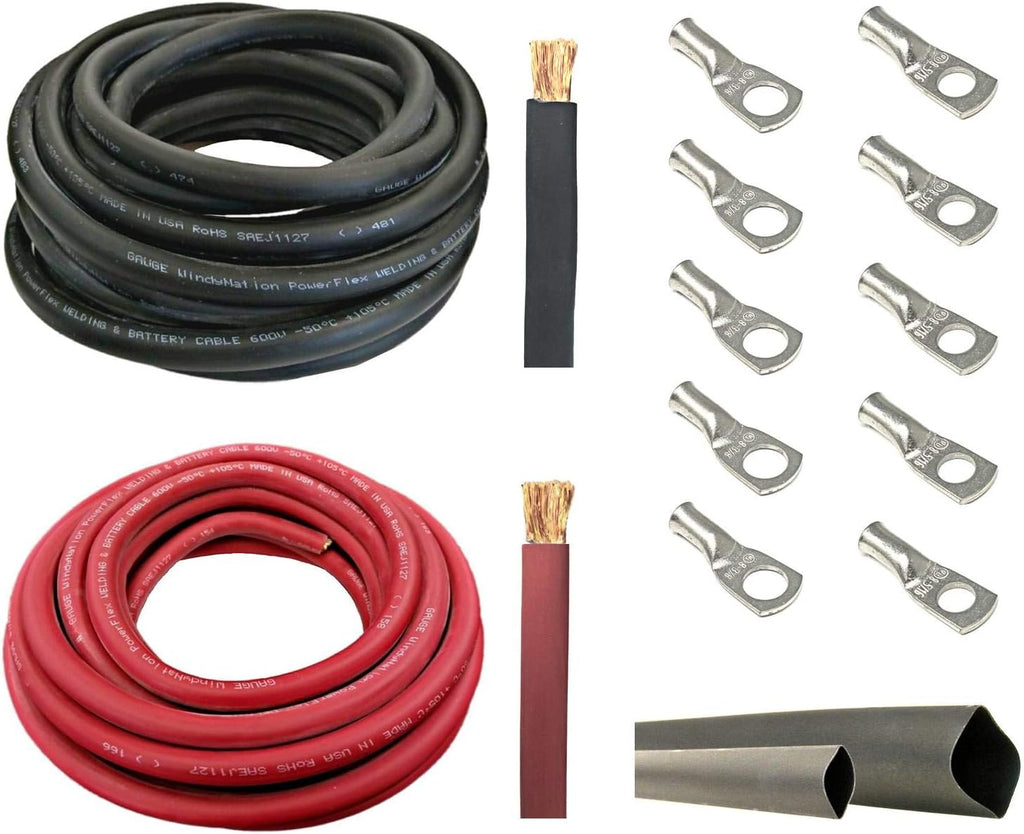 1/0 AWG 10 Feet Black Pure Copper Welding Cable with Copper Lugs and Heat Shrink Tubing F43943
