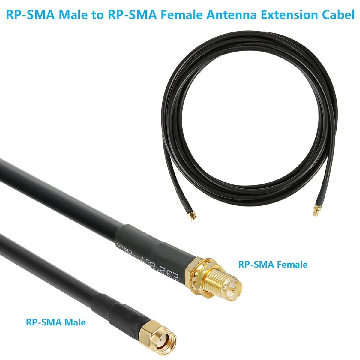 36 ft RP-SMA Male to RP-SMA Female Extension Cable 50 Ohm Pure Copper Low-Loss Coax Jumper K861
