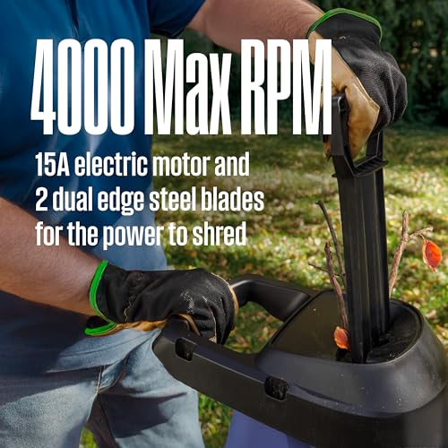 1.7-Inch 15 Amp Corded Electric Mulcher Chipper Shredder with 12 Gallon Collection Bag Q933