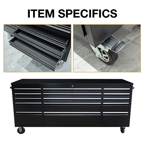 15-Drawers Rolling Tool Chest with Wheels Mobile Tool Storage Cabinet with Wooden Top I7745