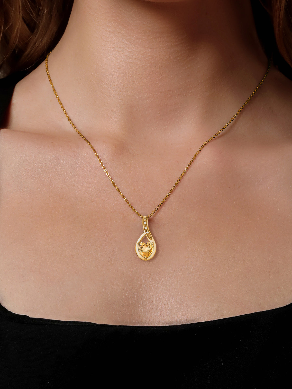18K Yellow Gold Plated Silver Necklace with Yellow Citrine and White Lab Grown Diamond L645