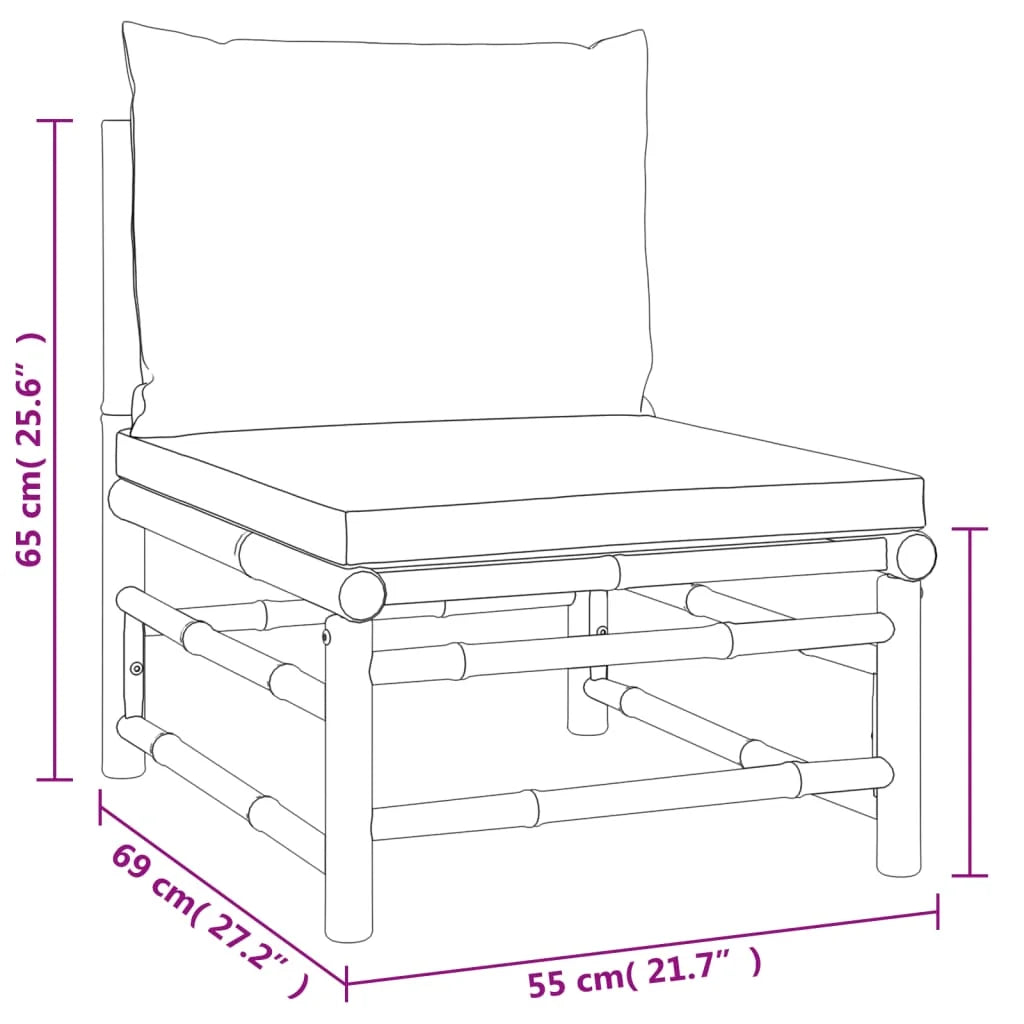 3 Piece Patio Set with Gray Cushions Bamboo N6003