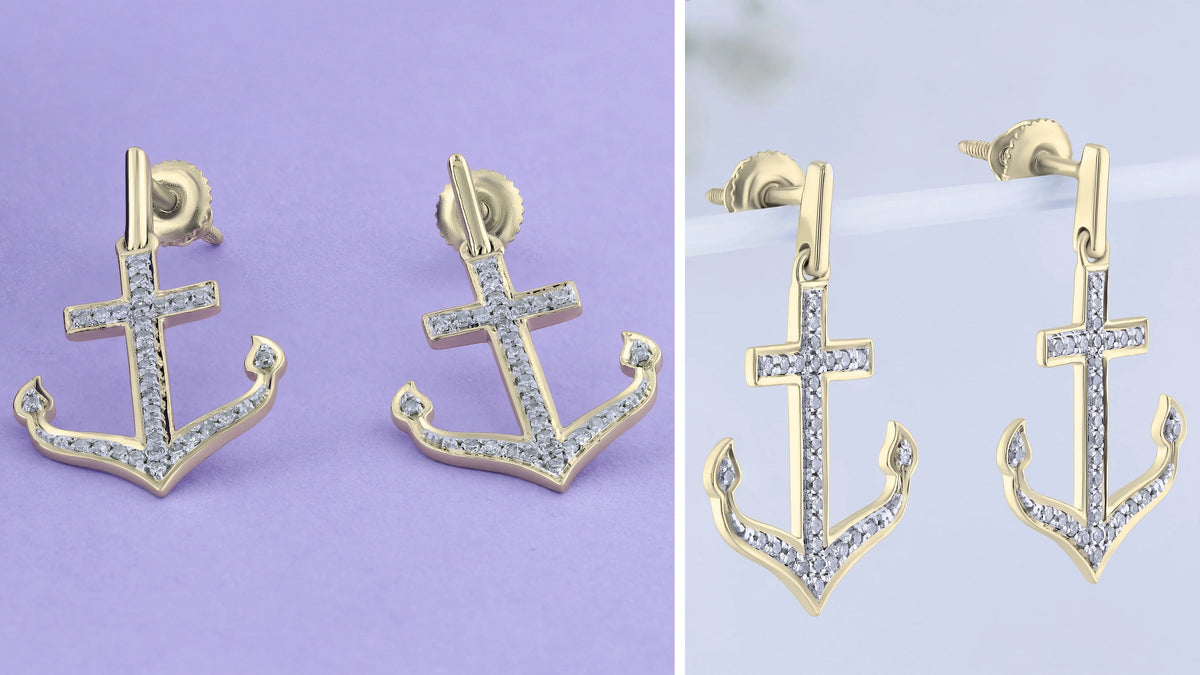 14K Yellow Gold Diamond Dangle Drop Earrings P1078