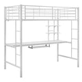 Twin Metal Loft Bed with Wood Desk White N203
