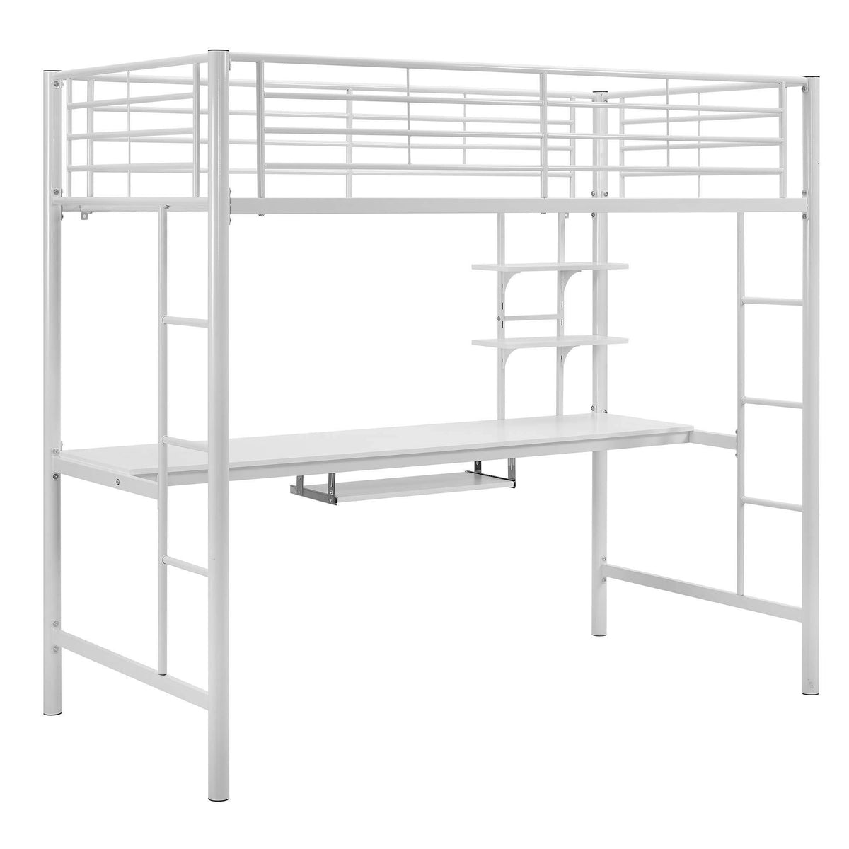 Twin Metal Loft Bed with Wood Desk White N203