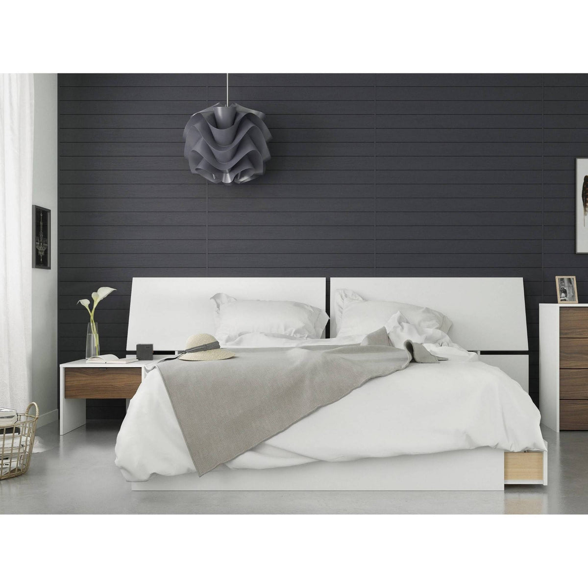3 Piece Queen Size Bedroom Set, Walnut & White C636898