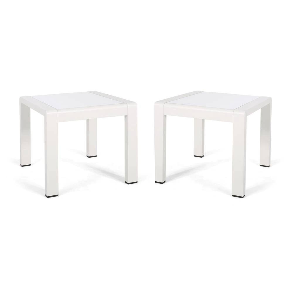 Matte White Outdoor Aluminum Side Table (Set of 2) V3062