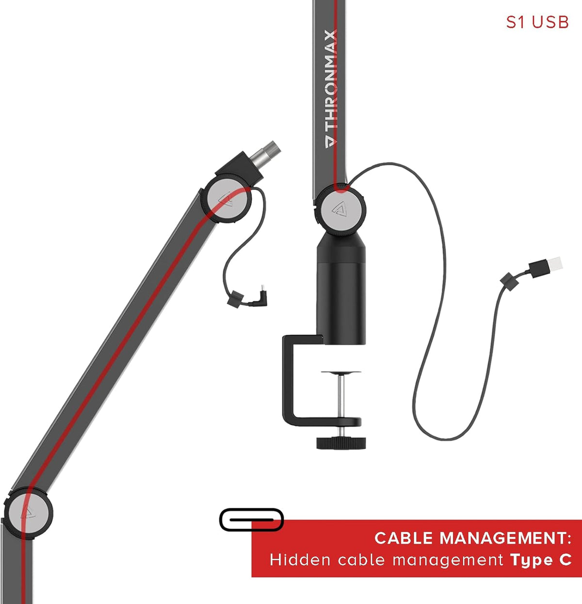 Adjustable Aluminium Microphone Boom Arm Stand with Built in 11.5 Feet XLR Microphone Cable D47084