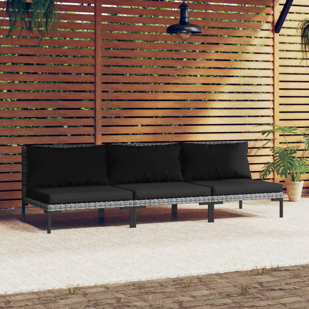 3 Piece Poly Rattan Dark Gray Sectional Sofa Set with Cushions E105