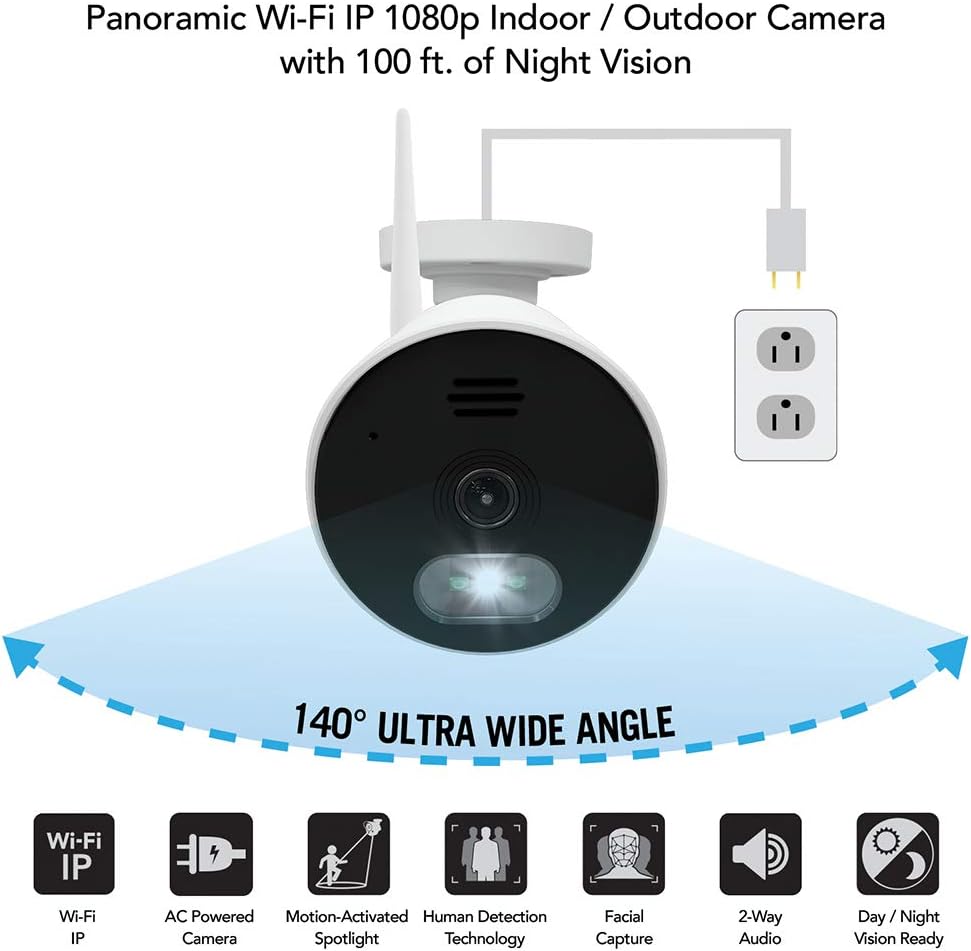 1080p Panoramic Wi-Fi IP Camera with 140° Wide Angle View and 2-Way Audio H572131