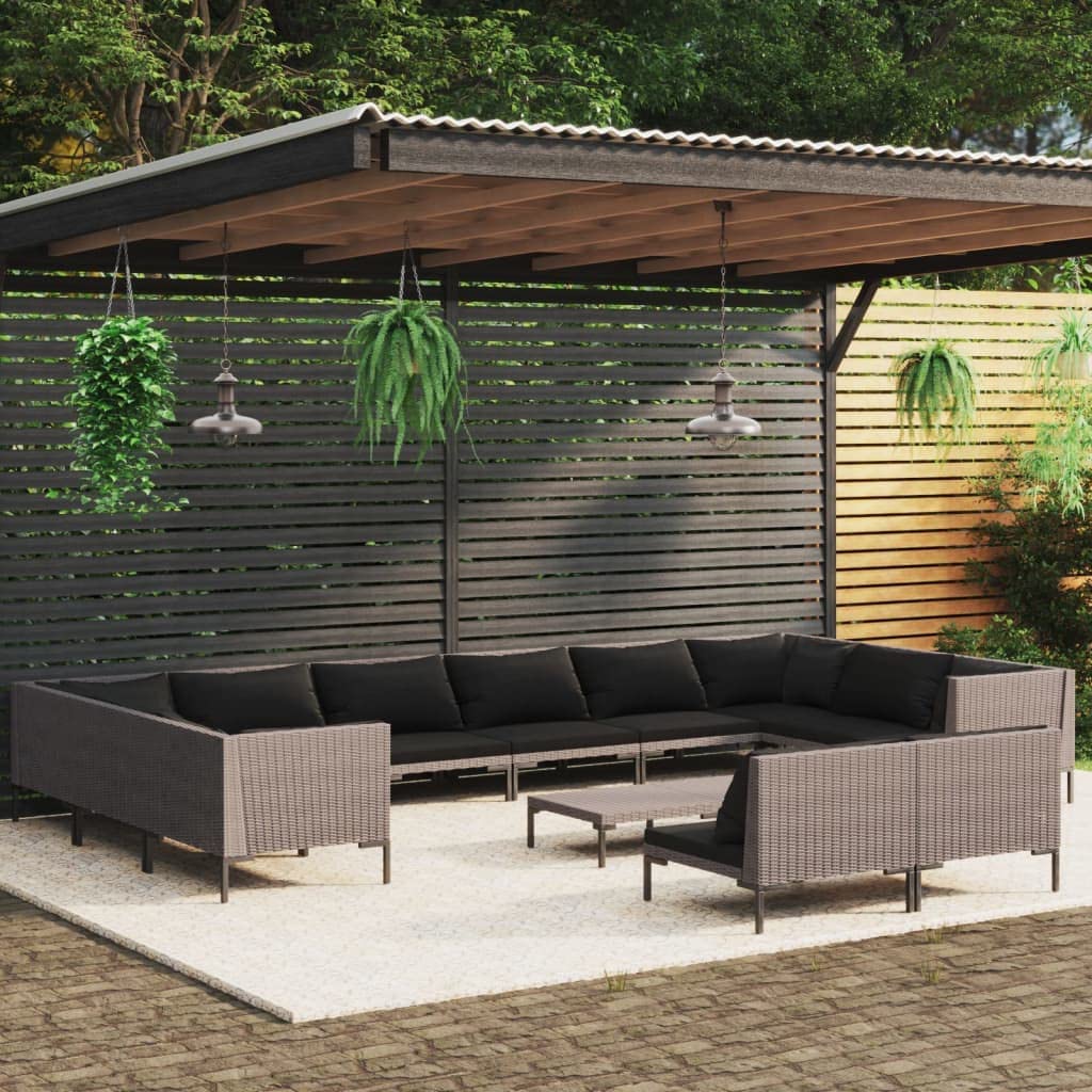 13 Piece Patio Lounge Set with Cushions Poly Rattan Dark Gray K691898
