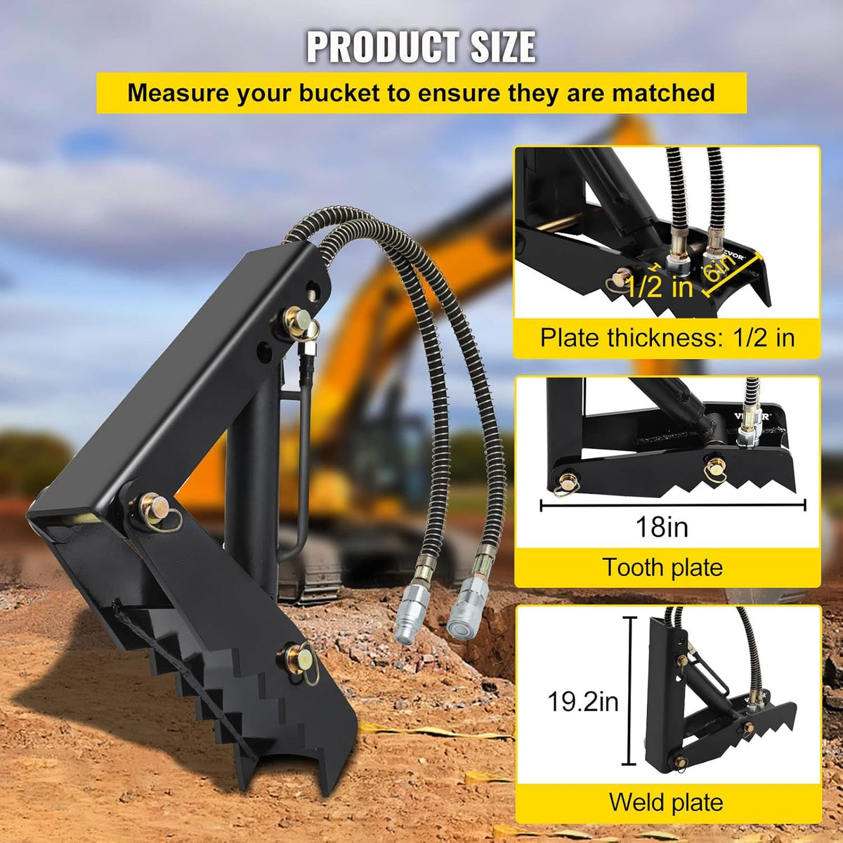 18 Hydraulic Backhoe Thumb, Black Steel Weld On Thumb with Hydraulic Cylinder R9159
