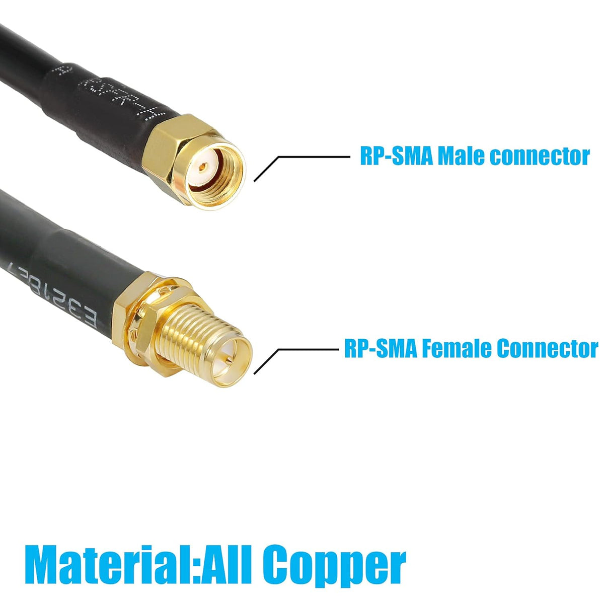 36 ft RP-SMA Male to RP-SMA Female Extension Cable 50 Ohm Pure Copper Low-Loss Coax Jumper K861