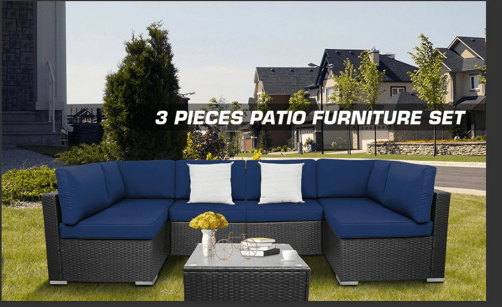 Blue PE Rattan Sofa Set of 7 with Cushions D4046