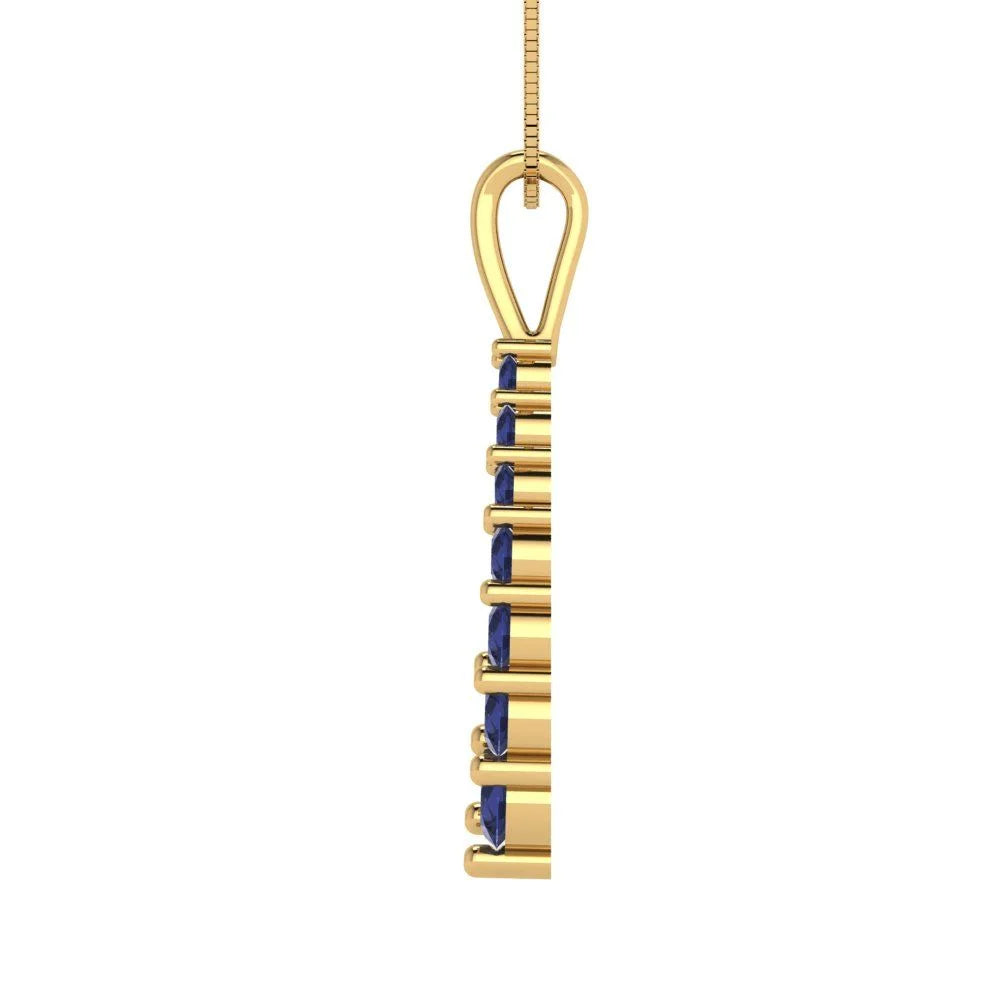 14k Yellow Gold Blue Sapphire Pendant with 18" Chain S1377