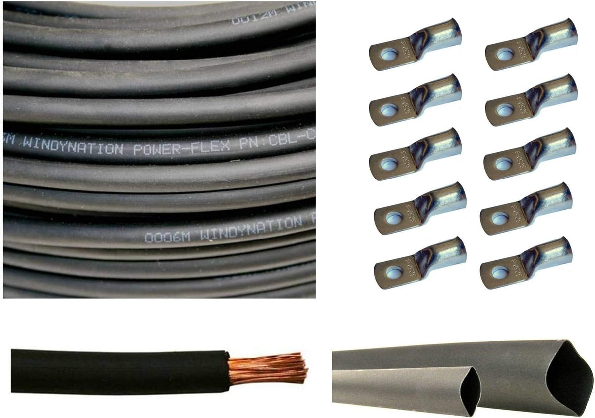 1/0 AWG 10 Feet Black Pure Copper Welding Cable with Copper Lugs and Heat Shrink Tubing F43943