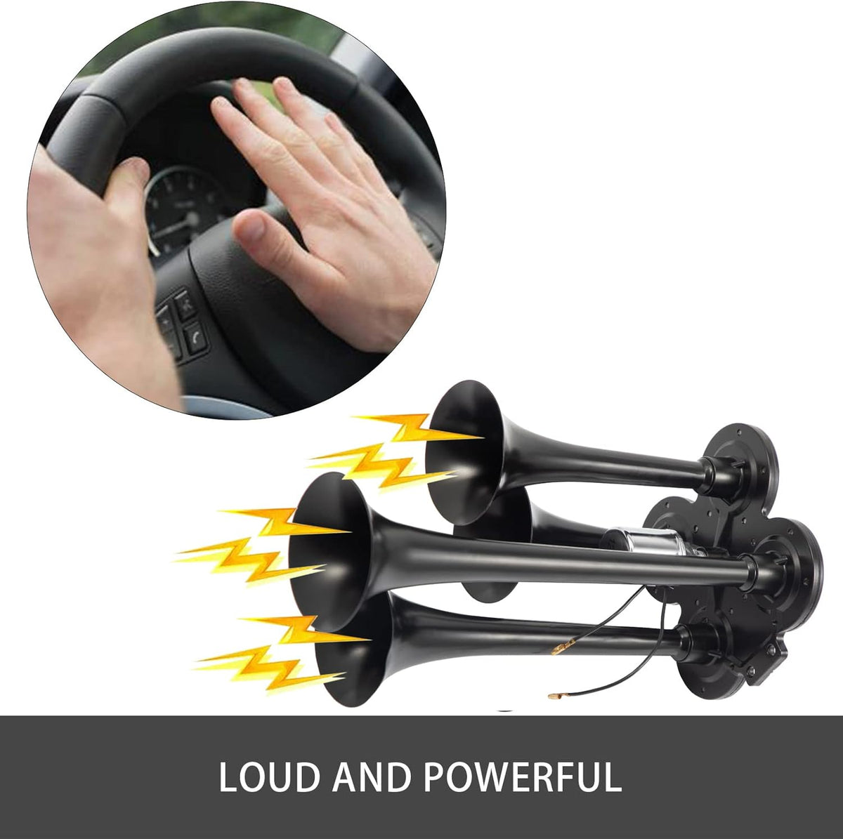 150DB Train Horns Kit 4 Trumpet with 120 PSI 12V Air Compressor Air Horn Tank (Black) W96204