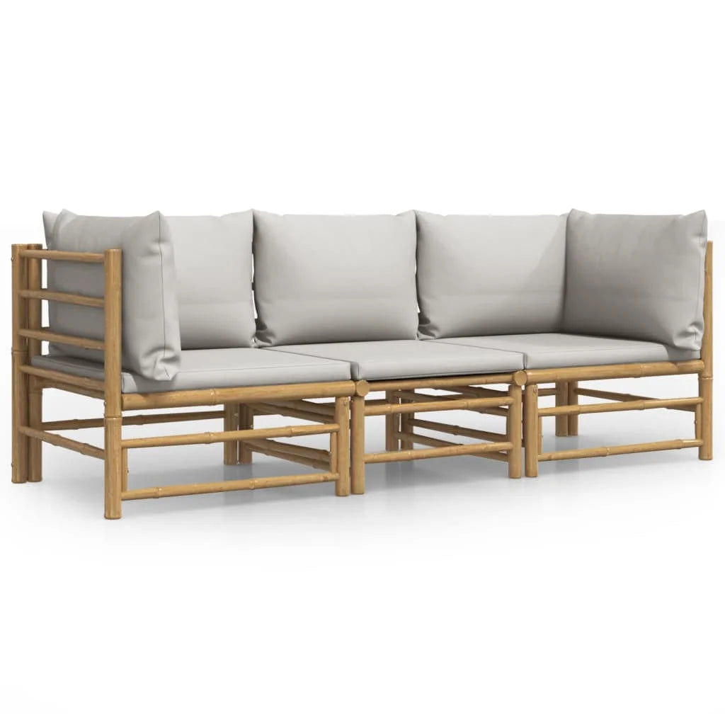3 Piece Patio Set with Gray Cushions Bamboo N6003
