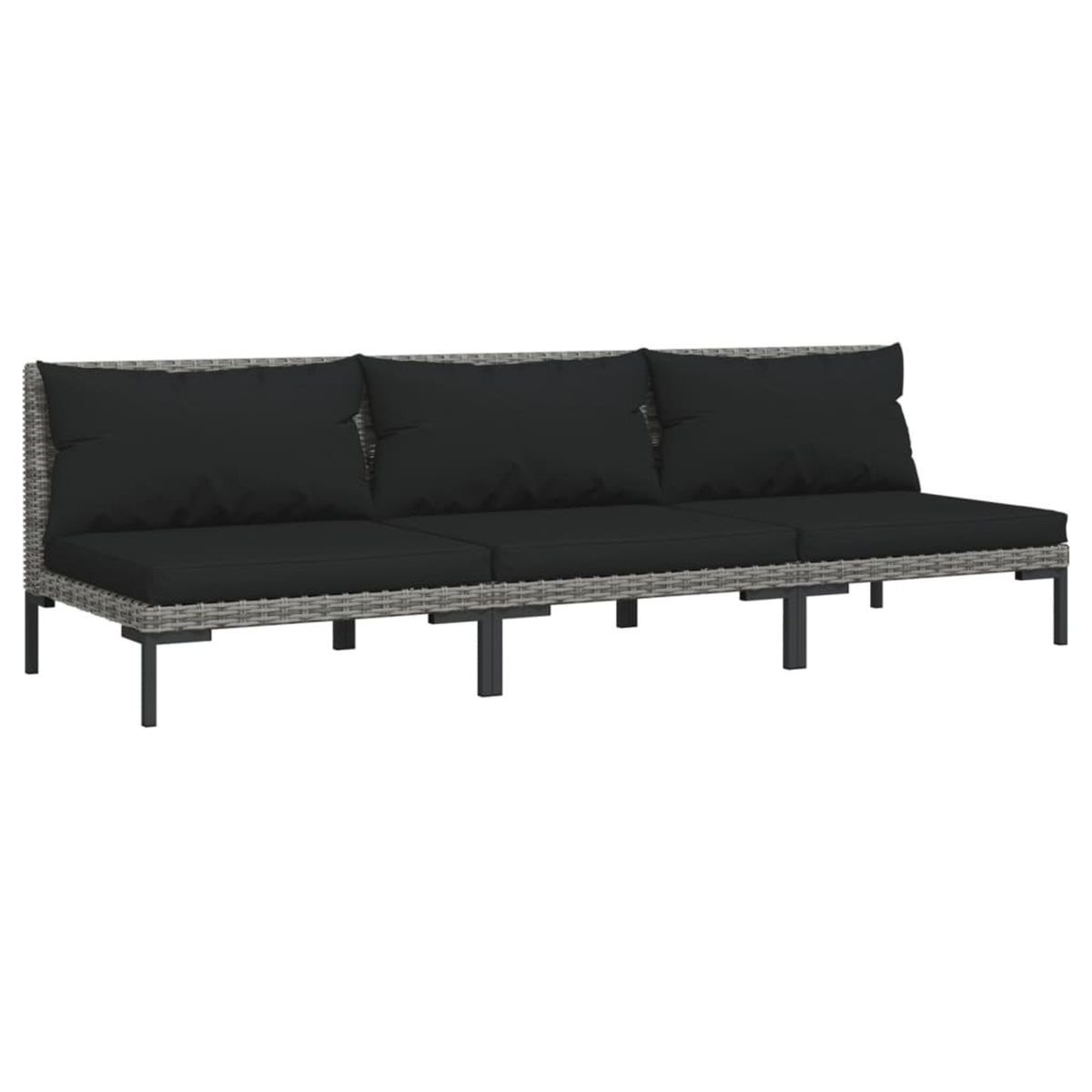 3 Piece Poly Rattan Dark Gray Sectional Sofa Set with Cushions E105