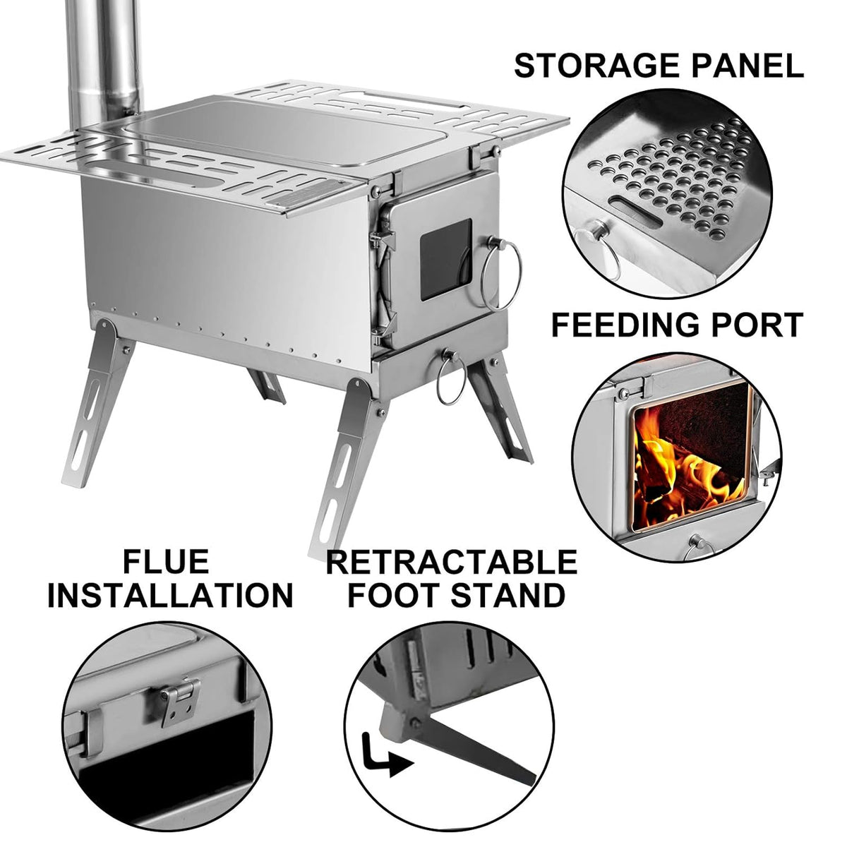 18.3x15x14.17 inch 304 Stainless Steel Portable Wood Stove X97595