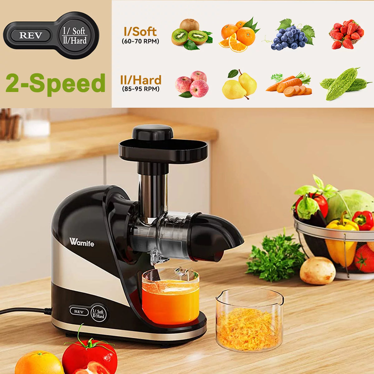 2 Modes Cold Press Masticating Juicer with Quiet Motor I878