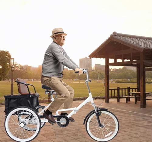 Adult Tricycle 7 Speed 20in Wheels Folding Bicycle with Cargo Basket Y8185