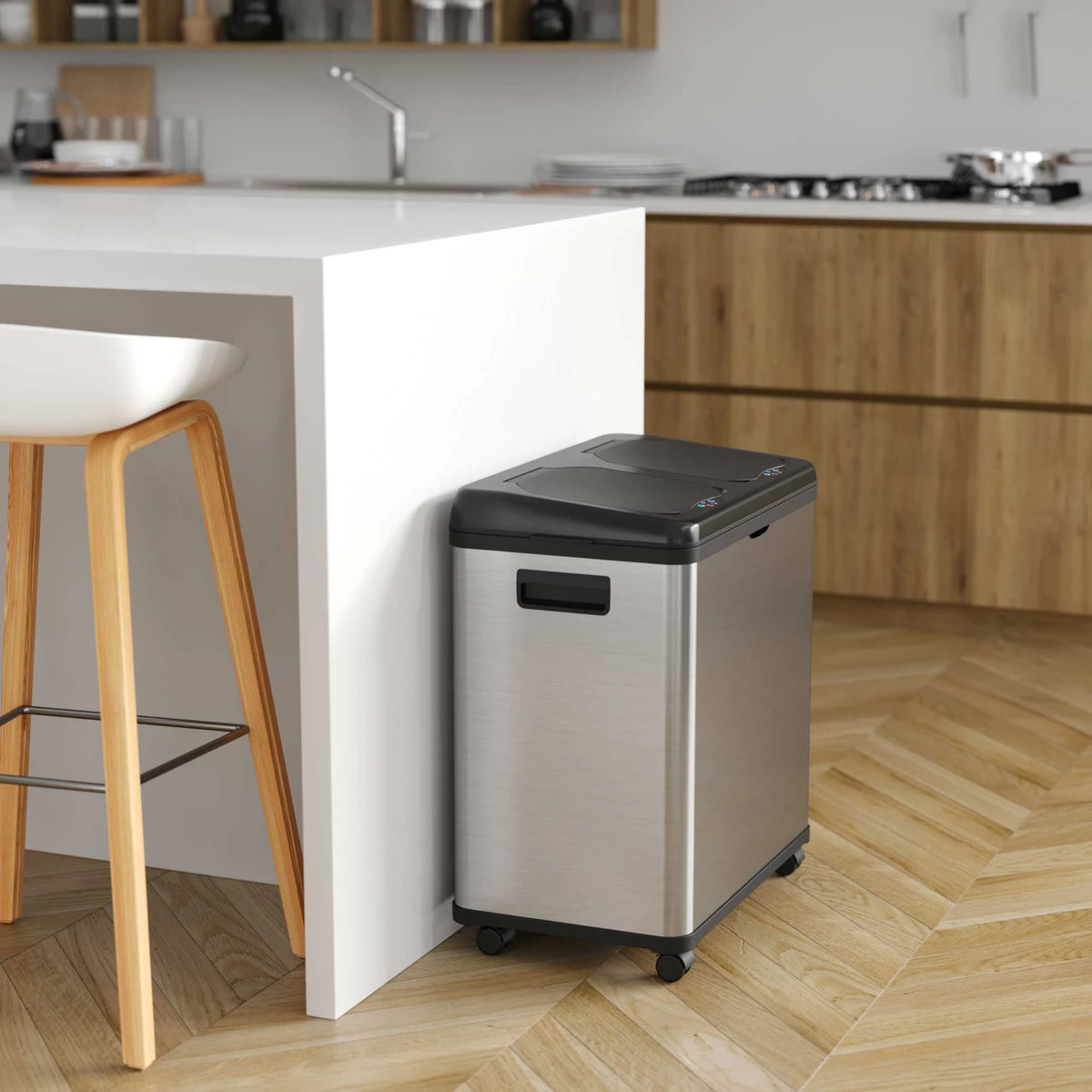 16 Gallon Stainless Steel Dual-Compartment Trash Can and Recycle Bin C731604